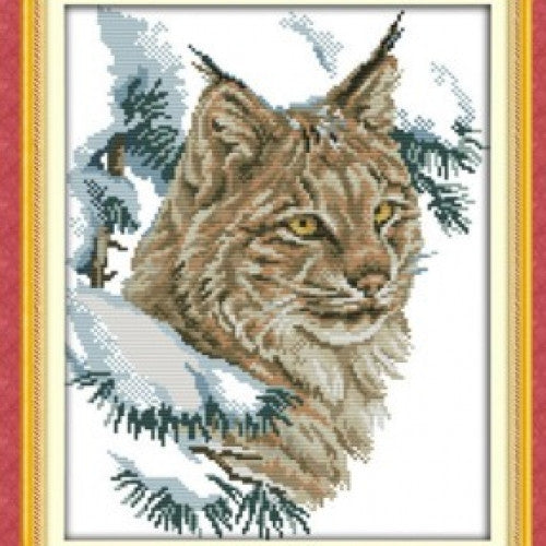 Cross Stitch Winter Wild Cat Snow